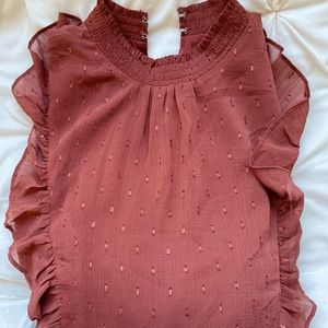 Long Sleeve Rust Orange Dress with Glitter and Ruffle Details